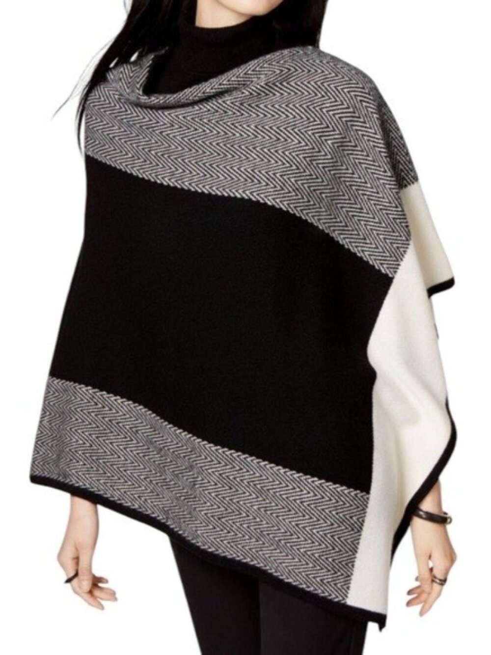 Charter Club 100% Cashmere Poncho ColorBlock Quiet Luxury Lightweight Neutral OS